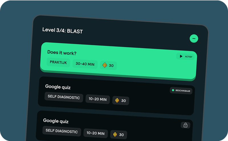 NexEd close-up: een module 'Level 3/4: BLAST' met praktijk-opdracht en beloningspunten